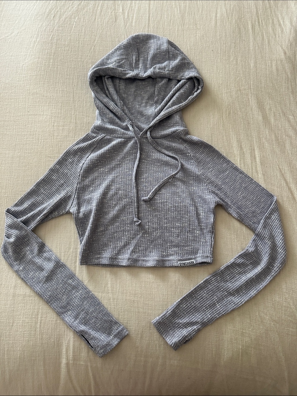 Gymshark Light Gray Ribbed Cropped Hoodie
